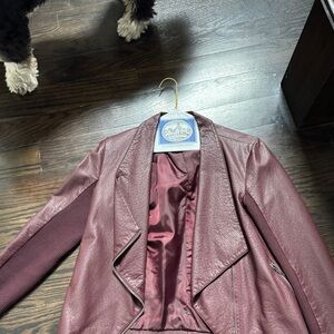 Women's Burgundy Red Jacket BB Dakota Leather Moto Jacket Size XS Coat
